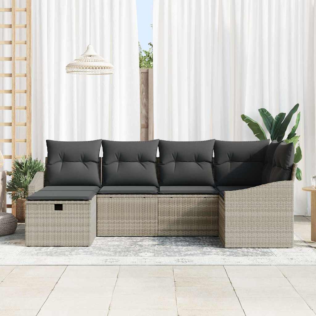 Garten-Sofa-Set 6 pcs Hellgrau 55 x 62 x 69 cm Poly Rattan